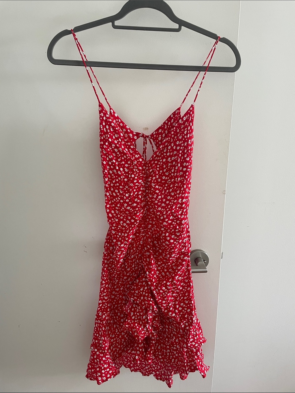 Red Floral Slip Dress with Tie Back